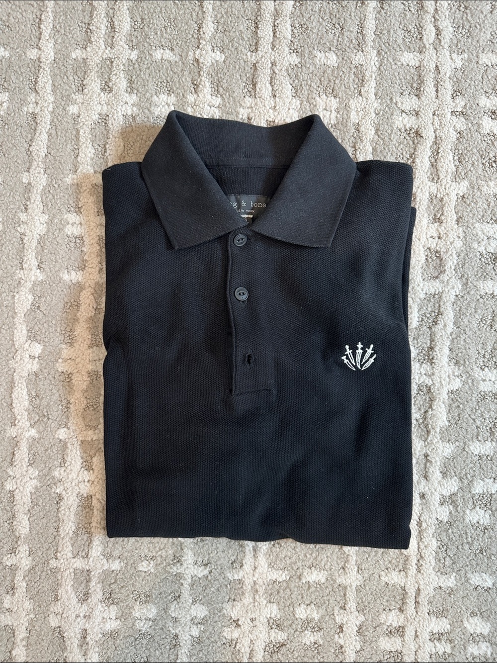 Rag and Bone Lightweight Black Polo Shirt with Embroidered Crest
